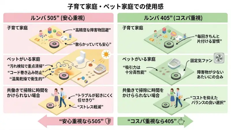 障害物回避性能が高い505のほうが安心感は上です。