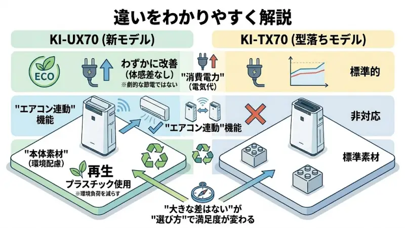 KI-UX70とKI-TX70の違いをもう少し詳しく見ていきます。