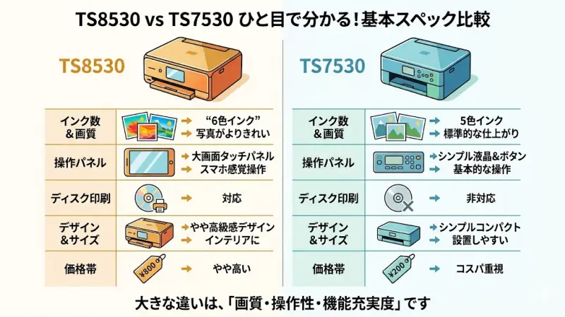 TS8530とTS7530の違いをひと目で比較