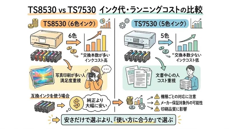 TS8530とTS7530のコスト面の違いを分かりやすく解説します。