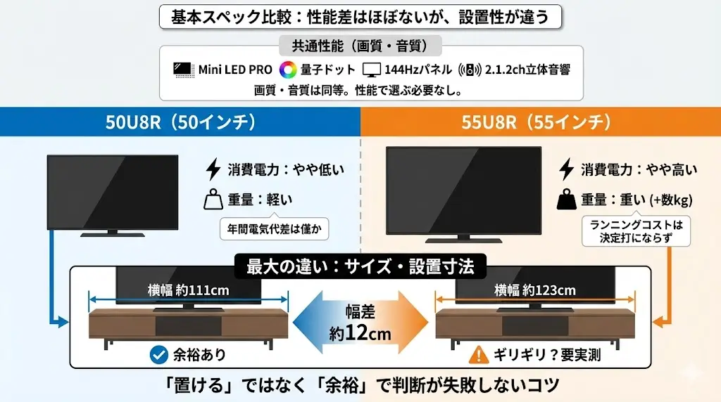 50U8R/55U8Rの基本スペック比較【一覧表】