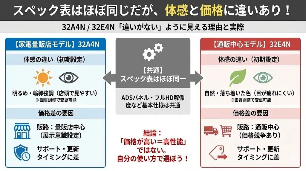 32A4N / 32E4N は本当に「違いがない」と言える?