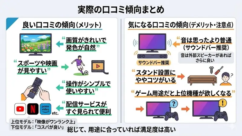 購入前に気になるのが「実際に使っている人の声」ですよね。 ここでは、レビュー傾向を分かりやすく整理します。