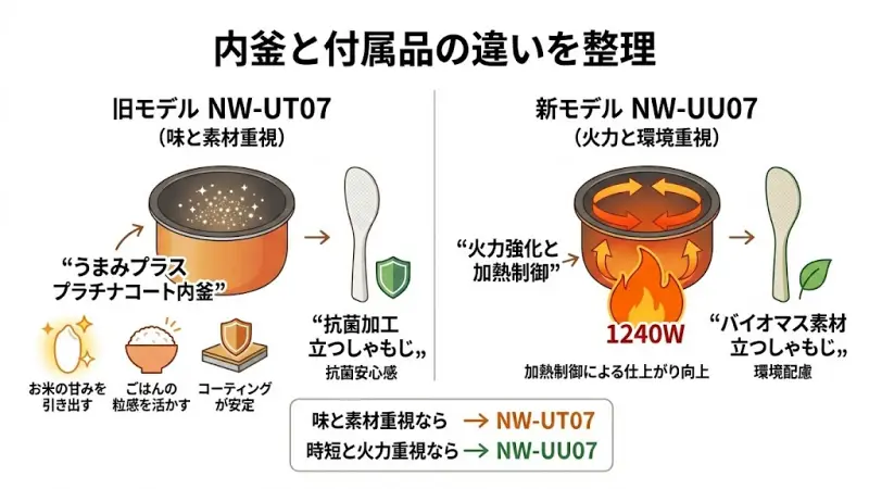 NW-UT07は、うまみプラス プラチナコート内釜を採用しています。