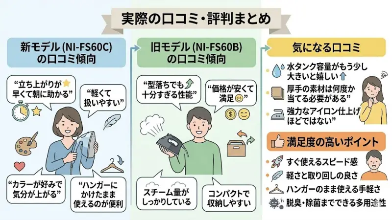 NI-FS60C（新）とNI-FS60B（旧）の口コミ傾向を整理しました。