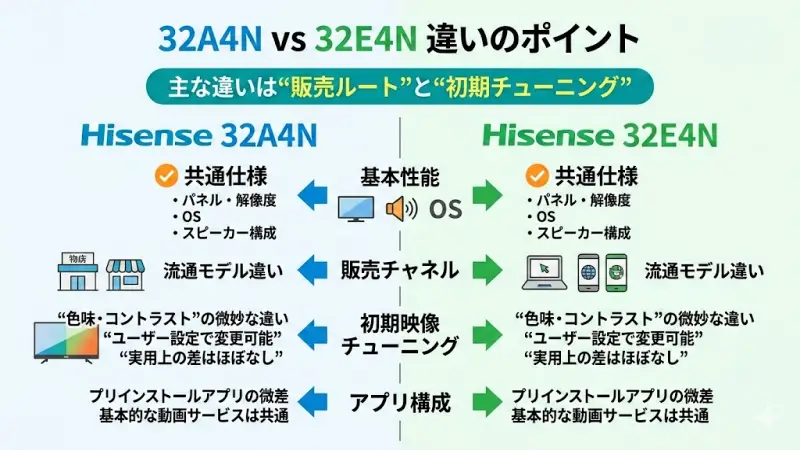 32A4Nと32E4Nの大きな差は「基本性能」ではありません。