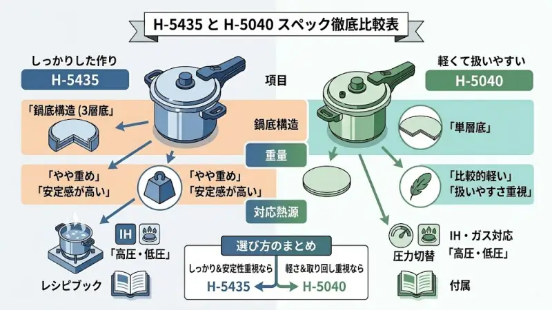 H-5435とH-5040のスペック比較