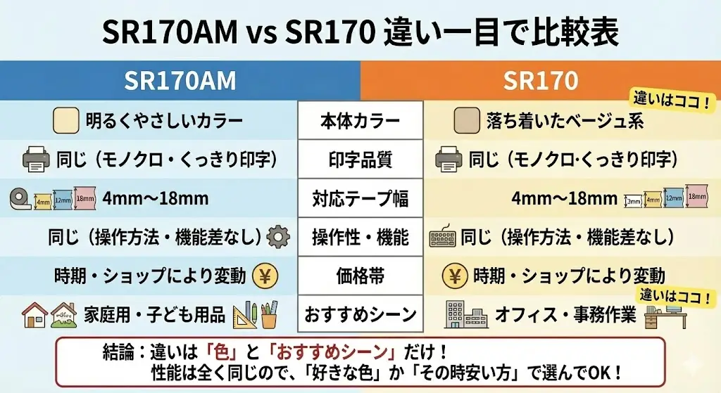 SR170AMとSR170の違いを一目で比較【表で解説】