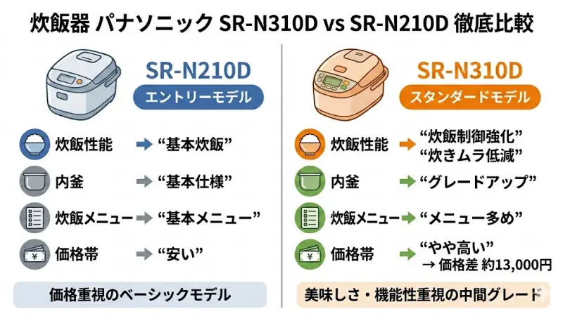 SR-N310DとSR-N210Dの違いを詳しく比較