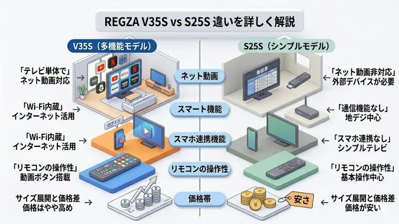 レグザV35SとS25Sの違いをもう少し詳しく解説します。