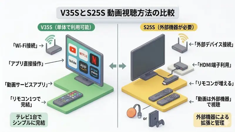 V35SとS25Sでは、動画サービスの利用方法が大きく異なるため、使い方に合わせて選ぶことが重要です。