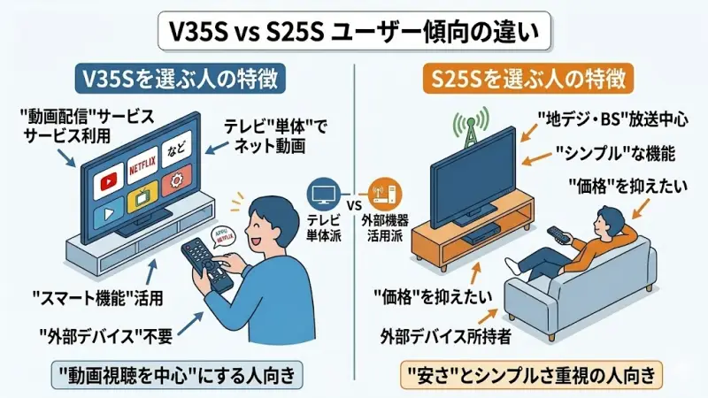 レグザV35SとS25Sはどちらも人気のモデルですが、実際に選ばれている理由にはそれぞれ傾向があります。