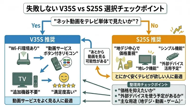 V35SとS25Sで迷っている場合は、「使い方」と「必要な機能」を整理しておくことが大切です。