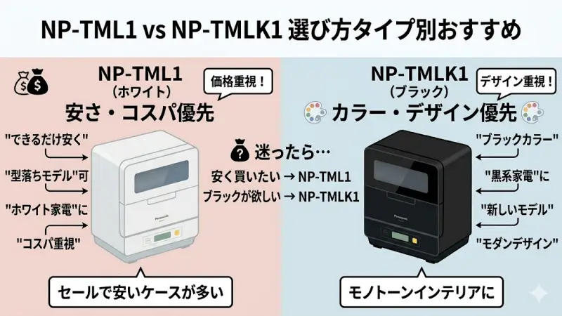 NP-TML1とNP-TMLK1は性能がほぼ同じため、選び方はとてもシンプルです。