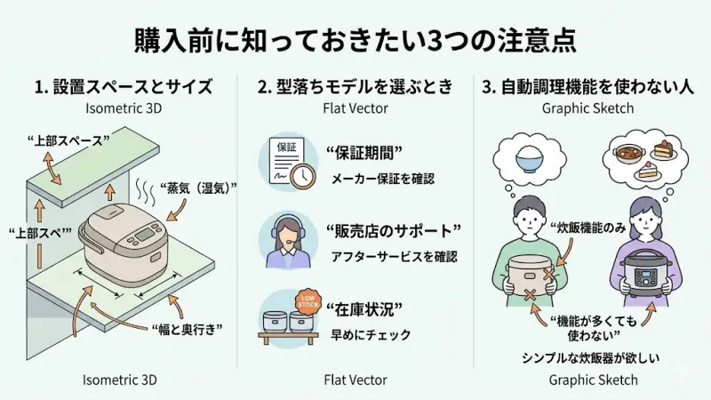 RC-10FPXとRC-10FPWはどちらも人気の炊飯器ですが、購入前にいくつか確認しておきたいポイントがあります。
