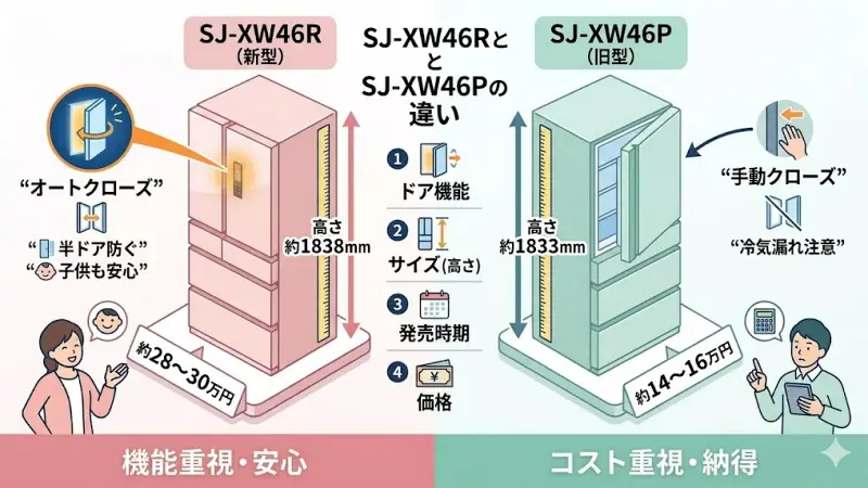 SJ-XW46RとSJ-XW46Pの違いを詳しく比較