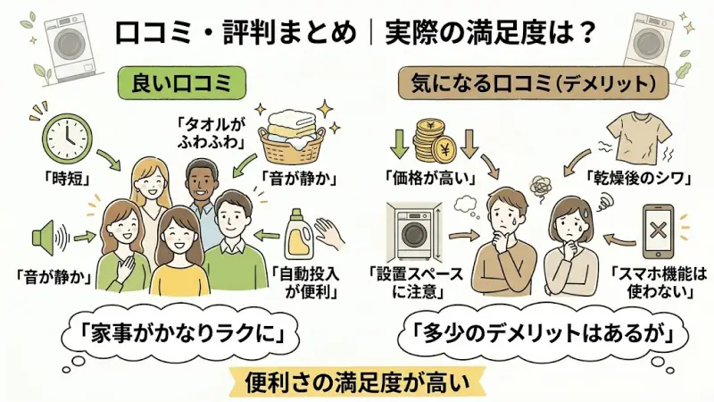 NA-SD10UBLとNA-SD10HBLに関する口コミをもとに、良い点と気になる点をまとめました。