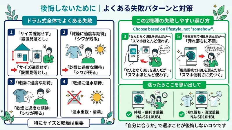 NA-SD10UBLとNA-SD10HBLでよくあるミスは、「なんとなく」で選んでしまうことです。