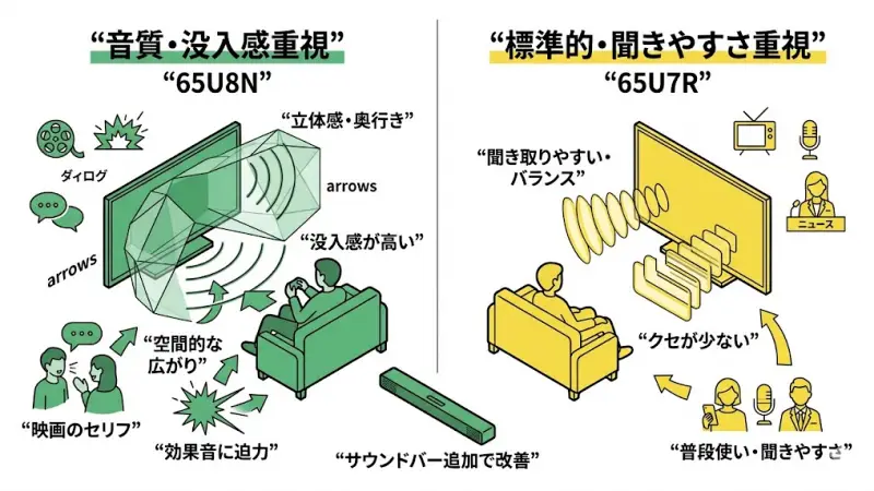 65U7Rと65U8Nの音質の違いを分かりやすく解説します。
