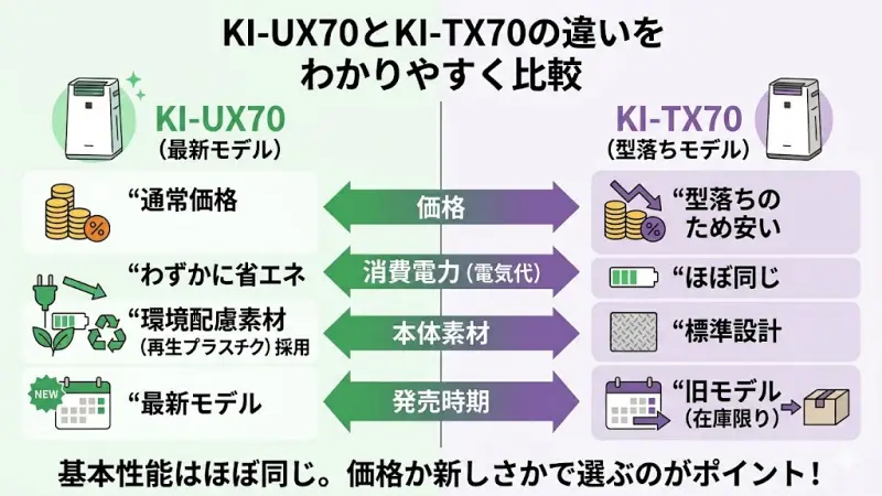 KI-UX70とKI-TX70の違いをわかりやすく比較