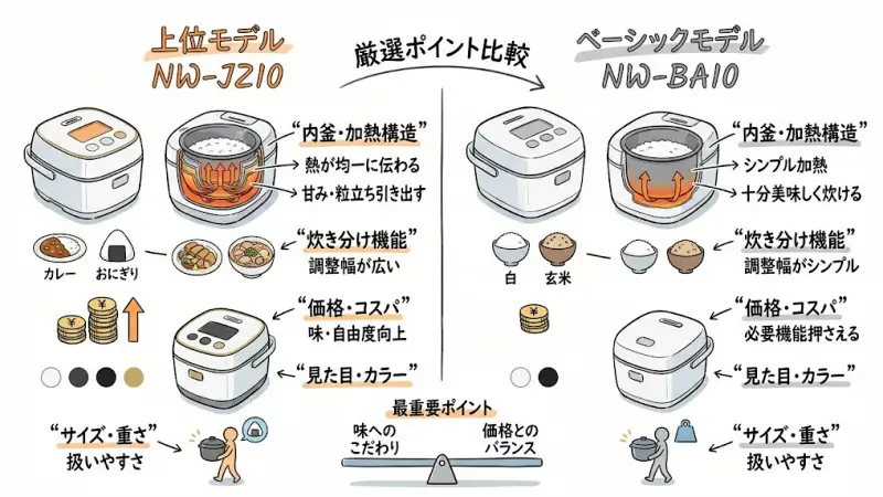NW-JZ10とNW-BA10の違いは複数ありますが、すべてを細かく見る必要はありません。