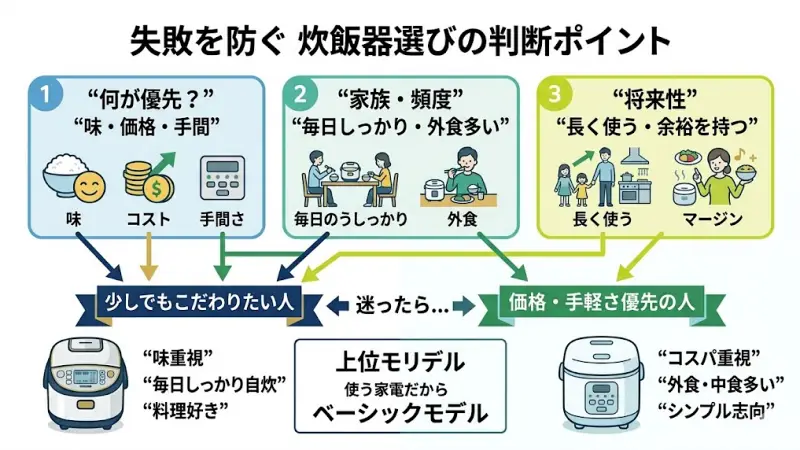大切なのは「スペック比較」ではなく「自分に合うかどうか」です。

ここでは、失敗しないための判断ポイントを3つに絞って解説します。