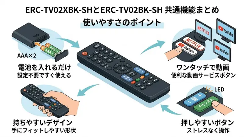 ERC-TV02XBK-SHとERC-TV02BK-SHに共通する「使いやすさのポイント」をまとめてご紹介します。