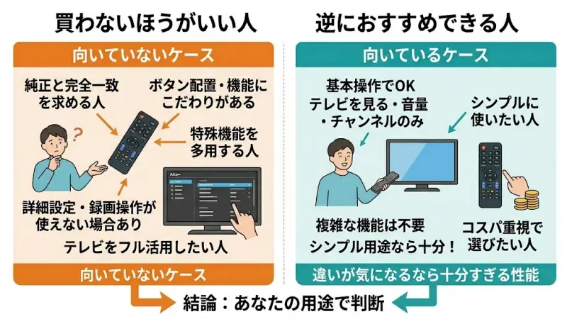 テレビの細かい機能を頻繁に使う方も注意が必要です。

詳細設定の変更
録画関連の細かい操作
機種独自の機能