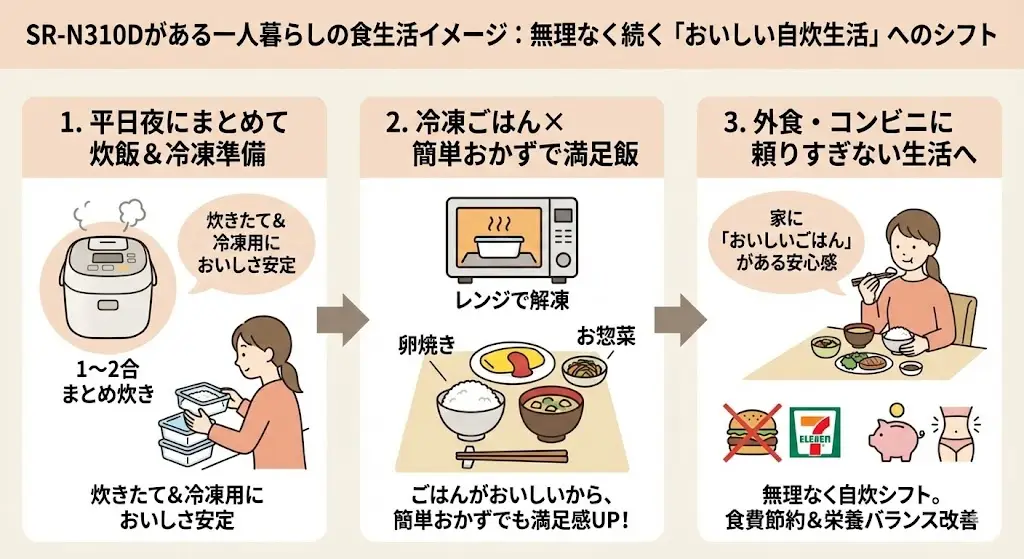 SR-N310Dがある一人暮らしの食生活イメージ