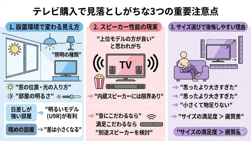 テレビの画質に影響を与える部屋の明るさ、窓の位置、照明の反射の注意点