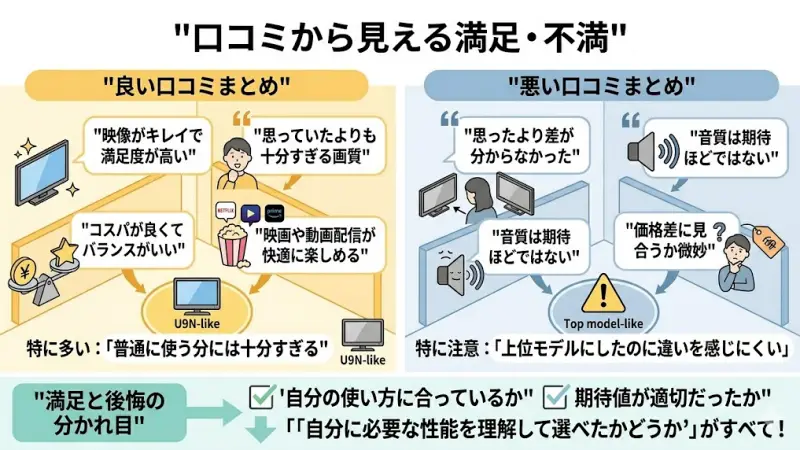 実際にハイセンスU9R・U9Nを購入した人の満足点と不満点のまとめ