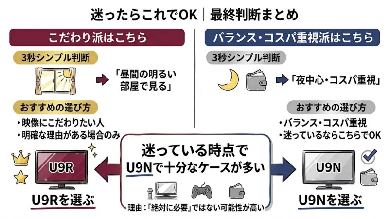 ハイセンスU9RとU9Nの最終判断基準とおすすめタイプの要約まとめ