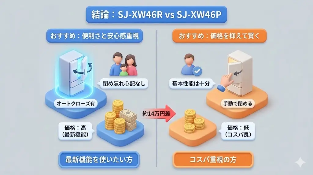SJ-XW46RとSJ-XW46Pの違いとおすすめはどっち？