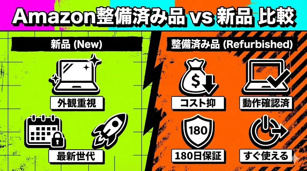 本モデルは、Amazonで整備済み品（リファービッシュ品）として販売されている構成です。 新品ではありませんが、動作確認・クリーニングを経たうえで再販売されている点が大きな特徴です。 コストを抑えつつ、業務用PCを導入したい場合に有力な選択肢となります。