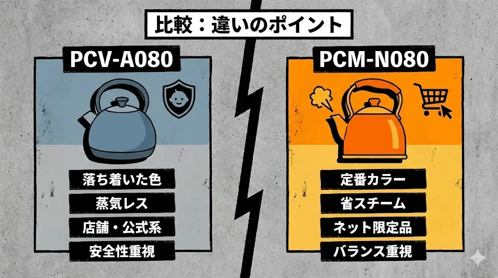 タイガーのPCV-A080とPCM-N080の違いを比較