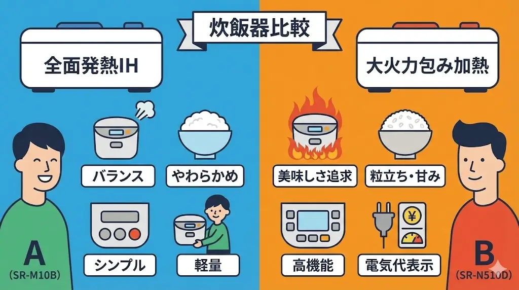おどり炊きSR-M10BとSR-N510Dを比較