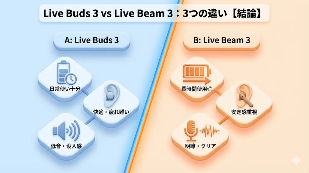 Live Buds 3とLive Beam 3の3つの違い【結論】