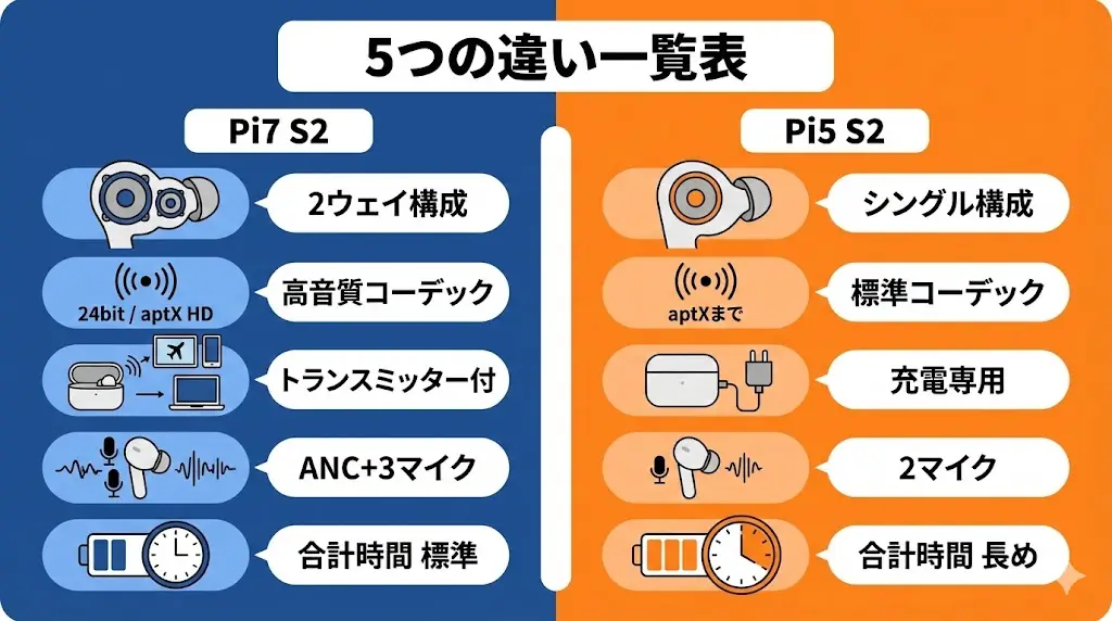 Pi7 S2とPi5 S2の5つの違い【まずは一覧で】