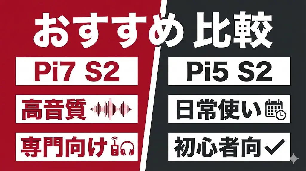 ここまでの違いを踏まえると、Pi7 S2とPi5 S2は「どちらが上か」ではなく「どちらが自分に合うか」で選ぶモデルです。 それぞれ向いている使い方・重視ポイントを整理してみましょう。