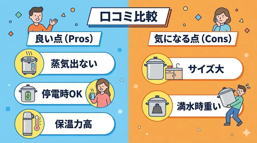 PIS-G220とPIS-N220は仕様が共通のため、両モデルをまとめた購入者の口コミ・評判から、良い点と気になる点を確認してみましょう。