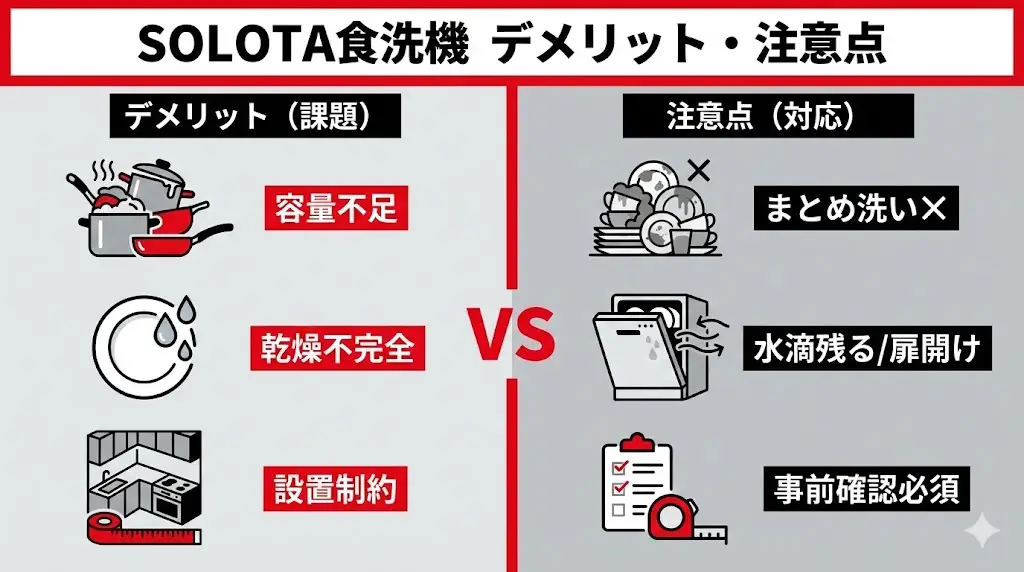 SOLOTA食洗機 NP-TML1のデメリット・注意点