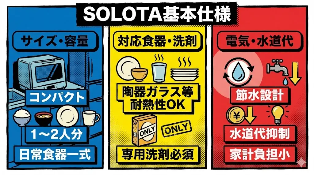 SOLOTA食洗機 NP-TML1の基本仕様・スペック