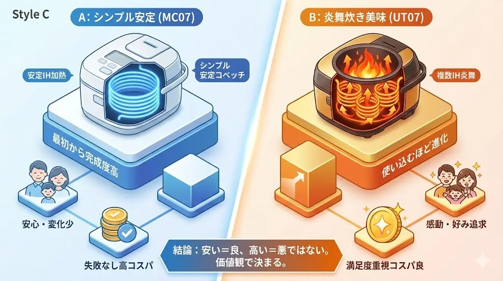 NW-MC07とNW-UT07を比べたとき、多くの人が気になるのが価格差に見合う価値があるのかという点です。
