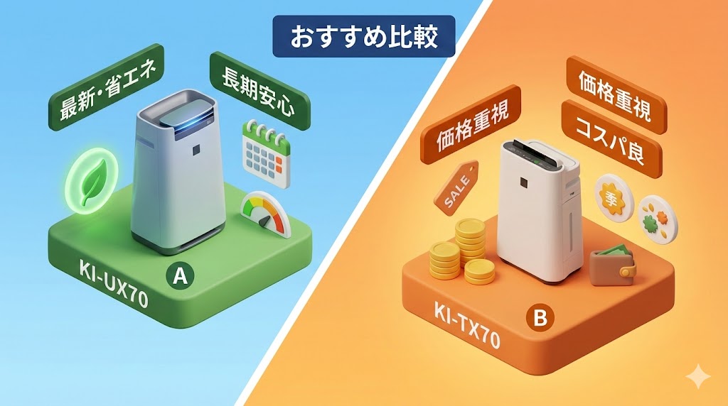 シャープ加湿空気清浄機「KI-UX70」と「KI-TX70」どっちがおすすめ？