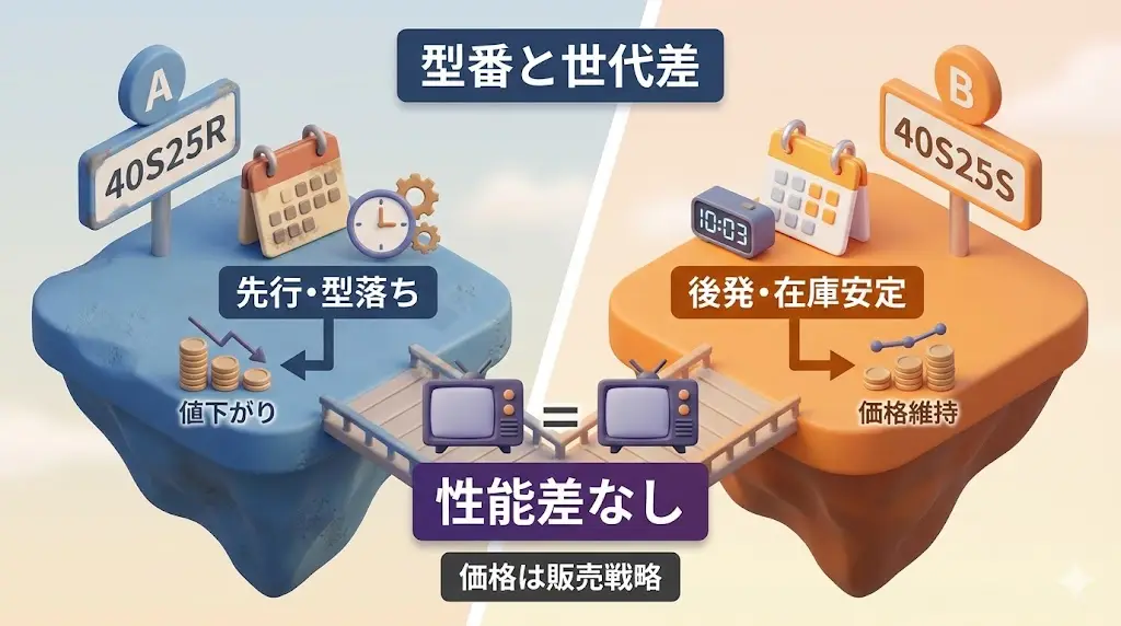 40S25Rと40S25Sの型番の意味と世代差