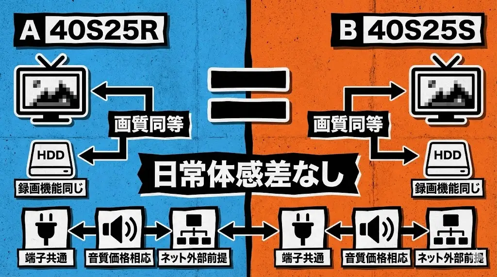 主要スペック比較：40S25R vs 40S25S【早見表】