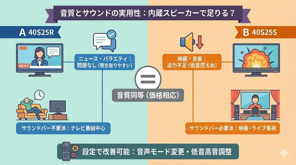 40S25Rと40S25Sの音質は、どちらも価格相応という評価になります。