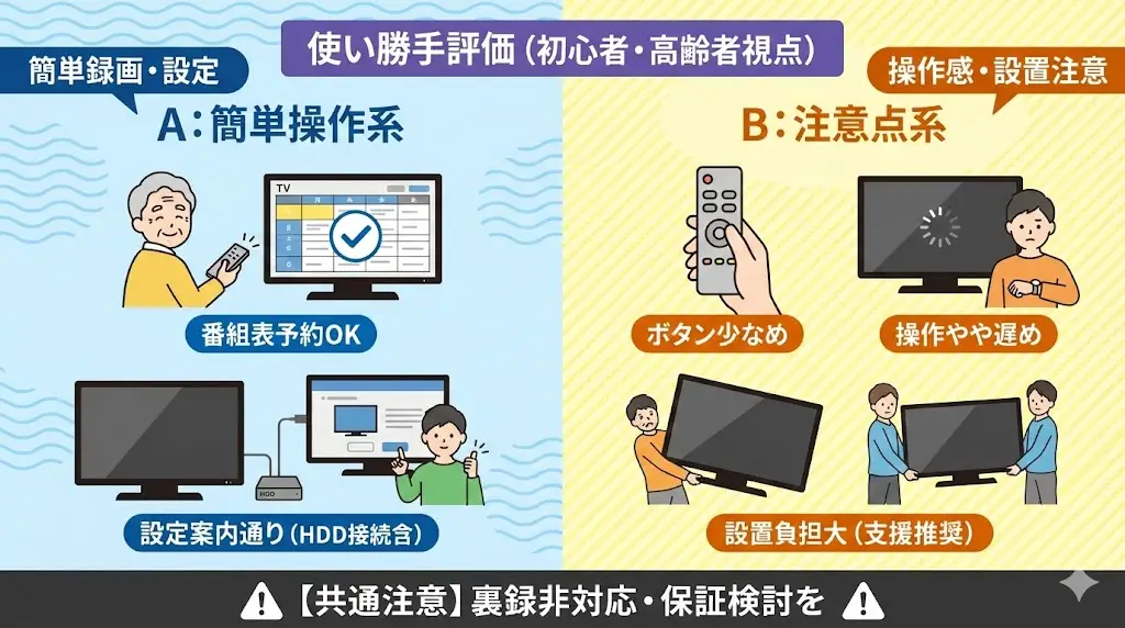 40S25Rと40S25Sは、操作が極端に難しいテレビではありませんが、 最新の高性能モデルと比べるとシンプル寄りの使い勝手です。