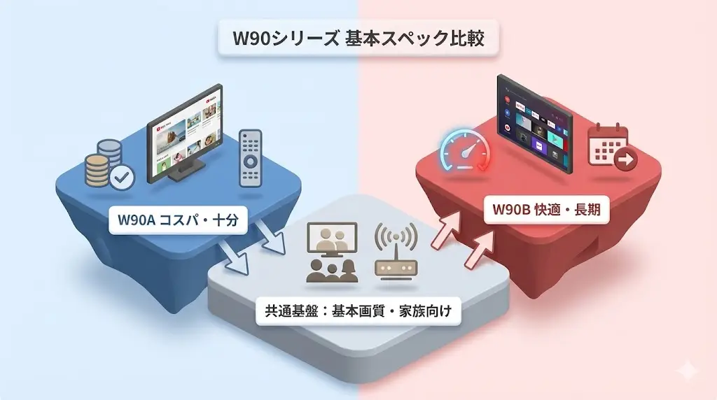W90AとW90Bの違いを正しく理解するためには、まずW90シリーズ全体がどんな位置づけのテレビなのかを把握しておくことが大切です。