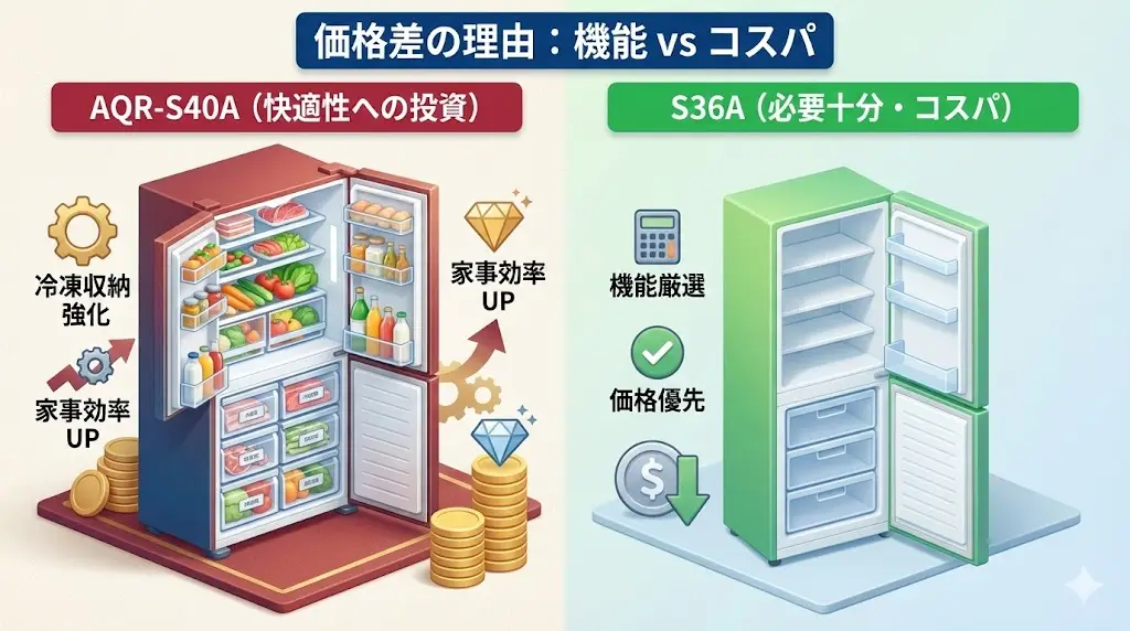 なぜ価格差がある？AQR-S40AとS36Aの違いを正直に解説